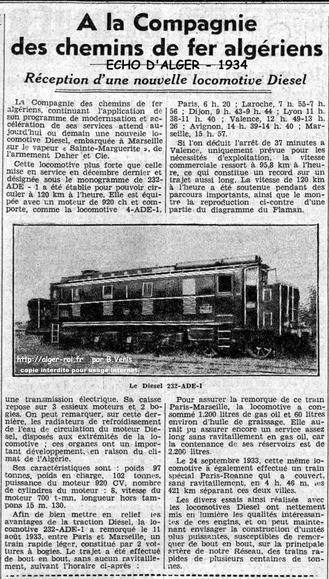 À la Compagnie des chemins de fer algériens reception d'une nouvelle locomotive Diesel électrique -1934
