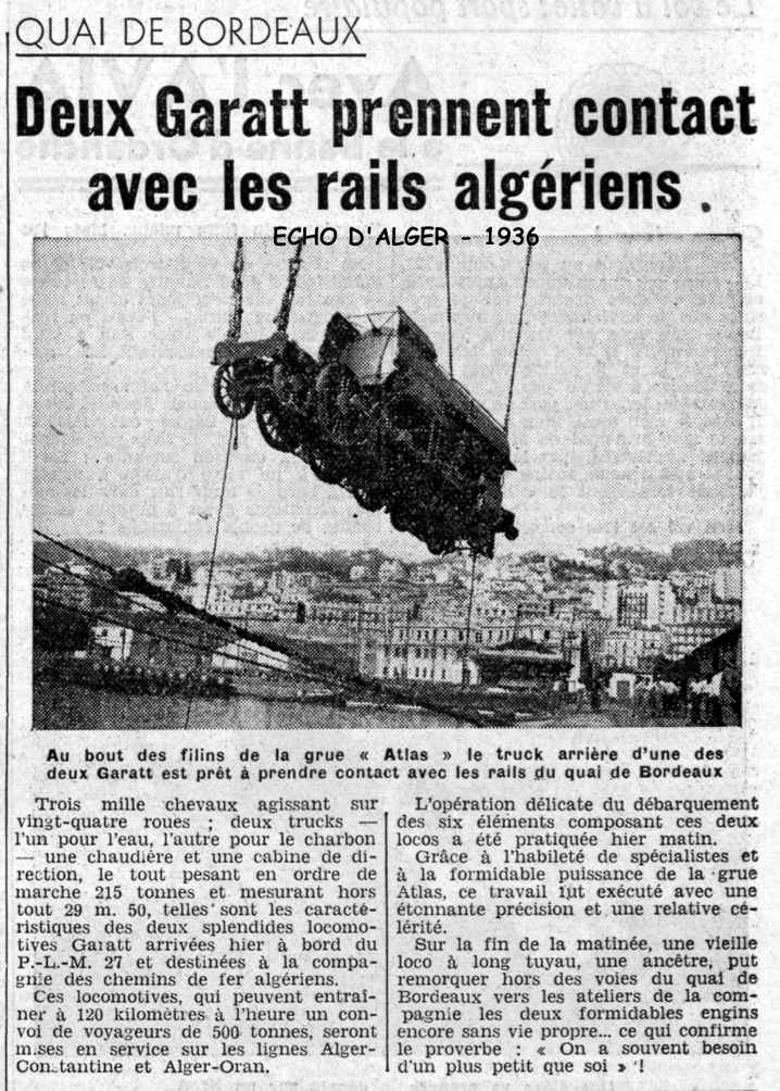 la compagnie des chemins de fer, deux garatt arrivent sur le sol algerien