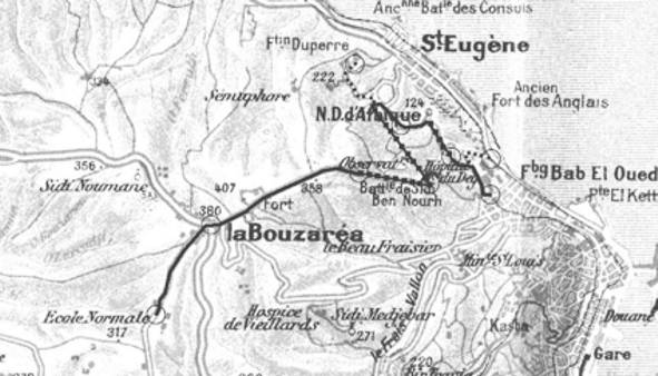 Schéma reconstituant le tracé du projet de tramway de Bab el Oued à Notre-Dame d'Afrique