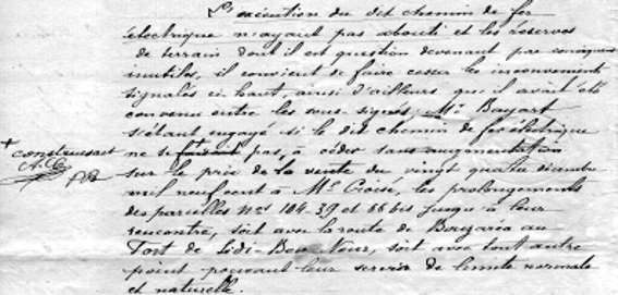 Extraits de l'acte de rétrocession à M. Croisé des terrains réservés en vue du tracé du chemin de fer électrique 