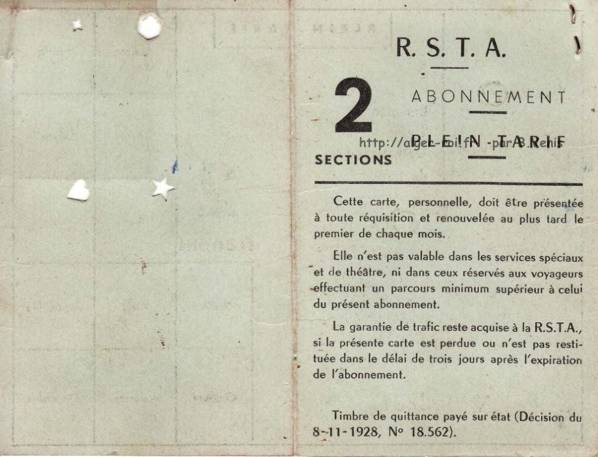 Une carte d'abonnement , 2 sections : Grande Poste-Hydra