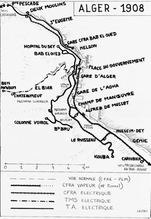 Carte des différents réseaux en 1908