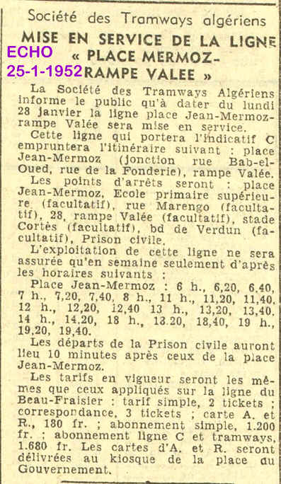 mise en service de la ligne " PLACE MERMOZ-RAMPE VALÉE "