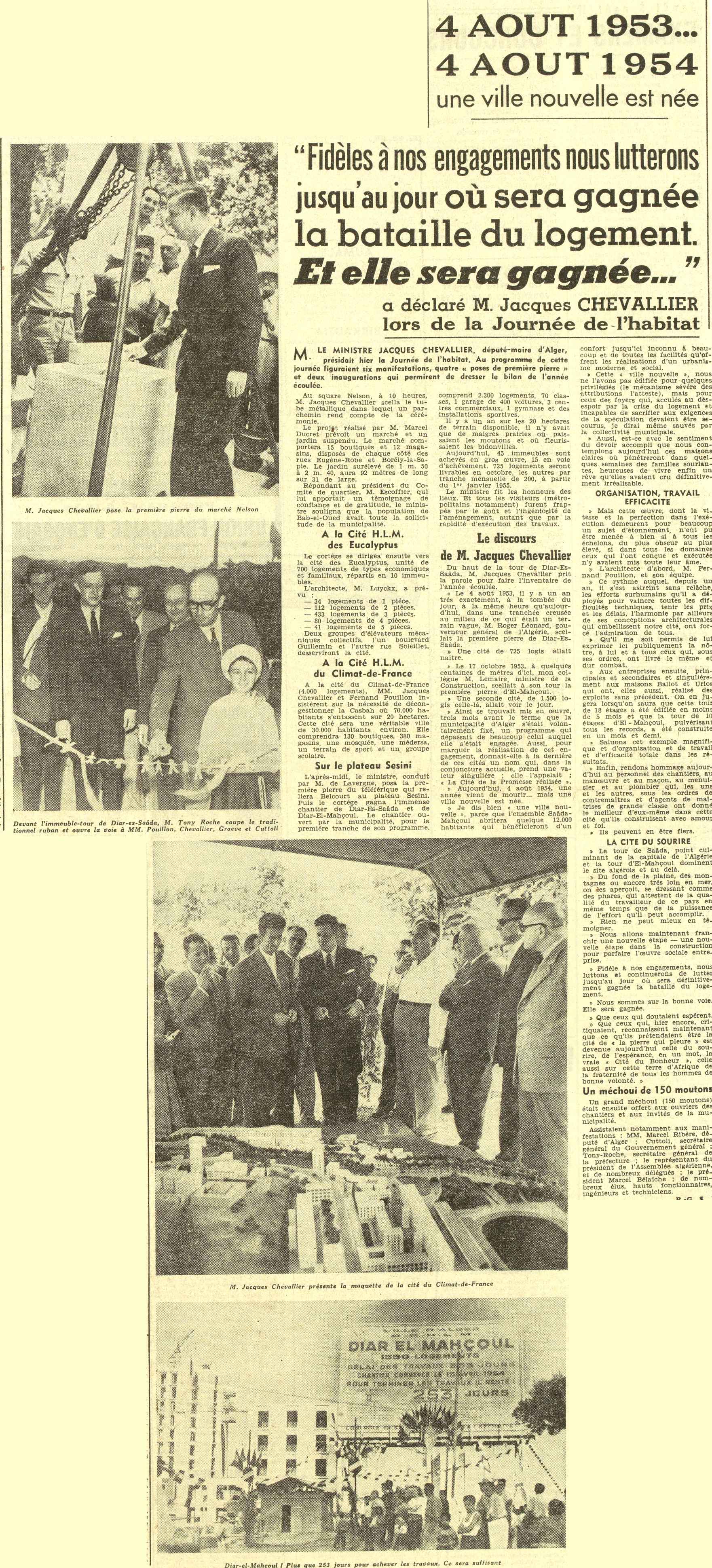 4 AOÛT 1953... 4 AOÛT 1954 une ville nouvelle est née