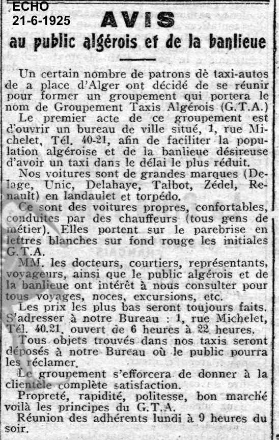 AVIS au public algérois et de la banlieue- 1925