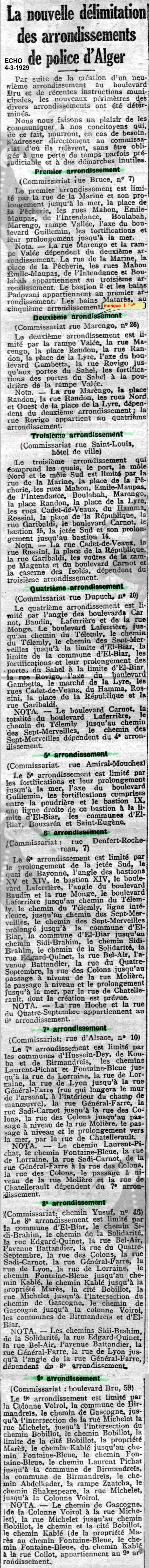 La nouvelle délimitation des arrondissements de police d'Alger