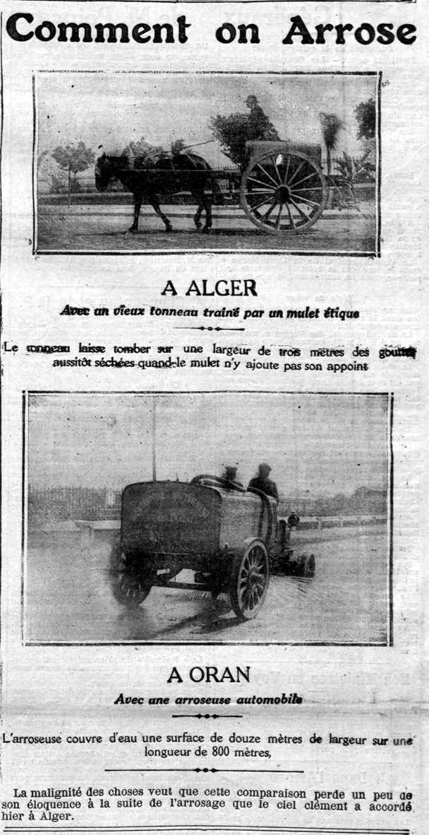 voirie,le nettoiement,comment on arrose a alger et a oran,1912