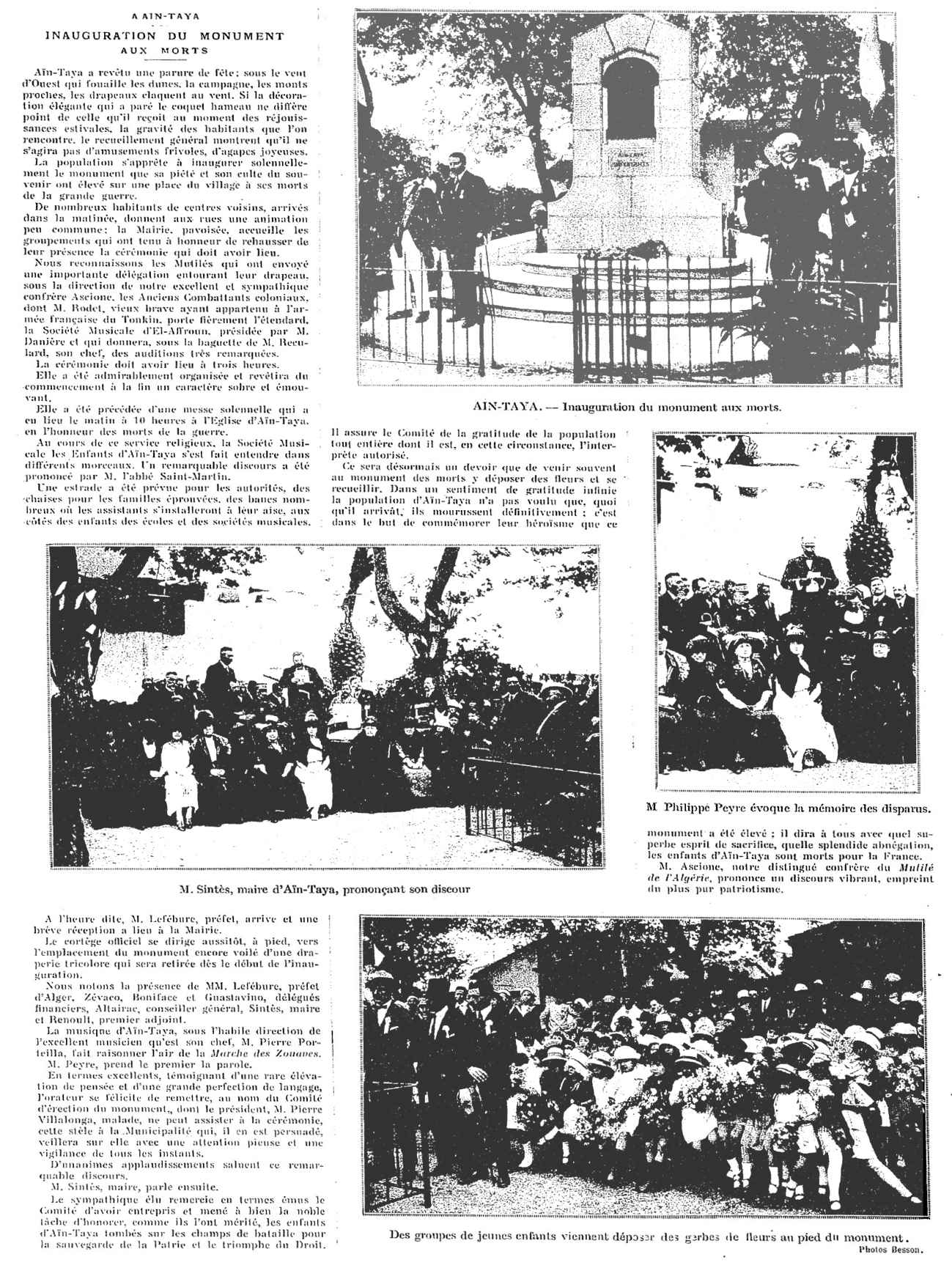 A AÏN-TAYA INAUGURATION DU MONUMENT AUX MORTS