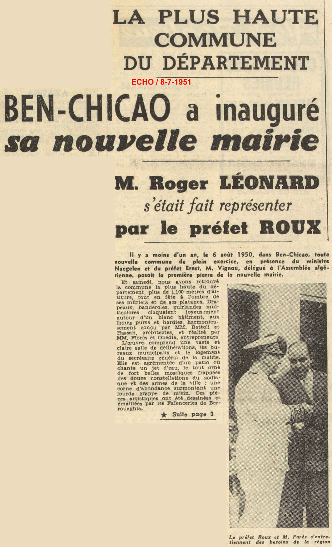 LA PLUS HAUTE COMMUNE DU DÉPARTEMENT BEN-CHICAO