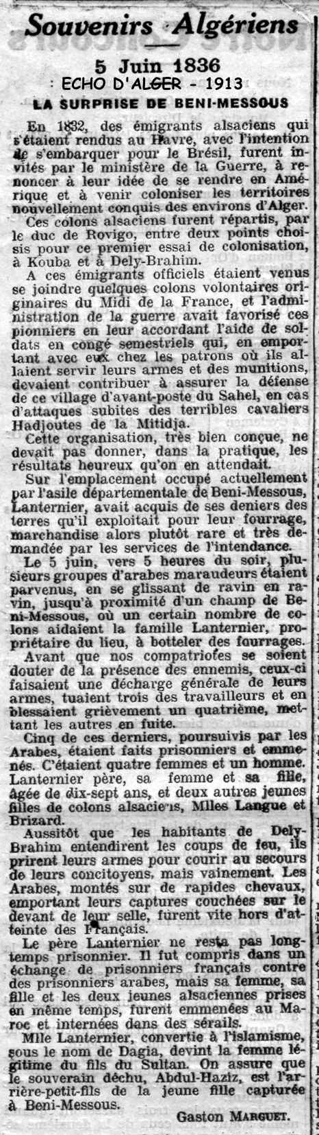 Souvenirs algériens : la surprise de Beni-Messous