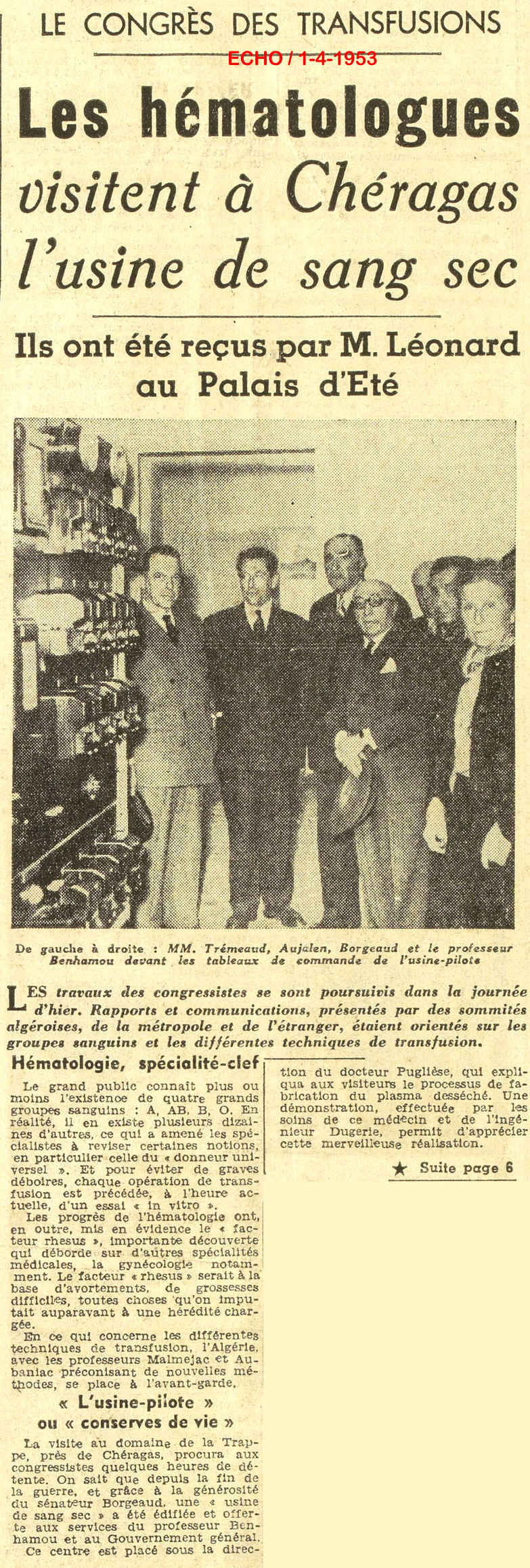 LE CONGRÈS DES TRANSFUSIONS