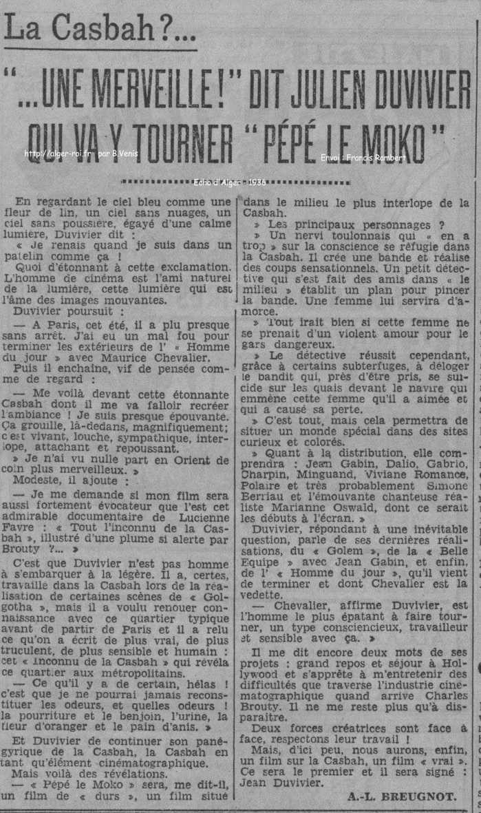 JULIEN OUVIVIER QUI VA Y TOURNER "PÉPÉ LE MOKO"