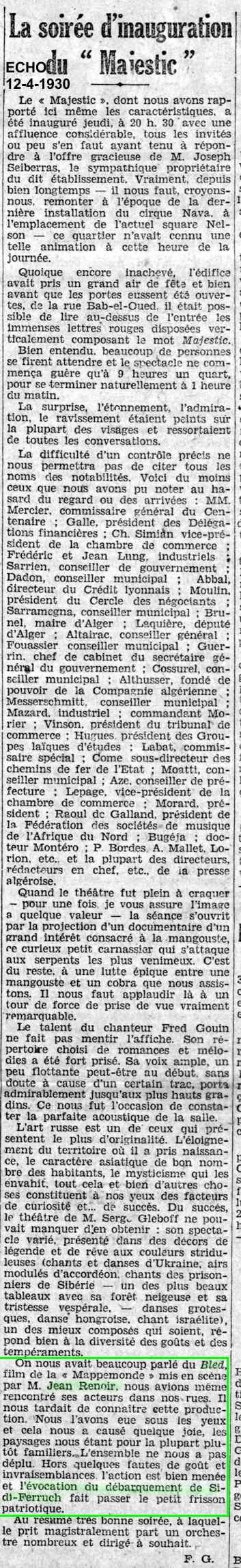 Avant-première au "Majestic"