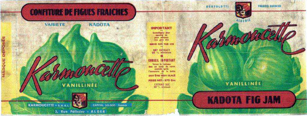 Etiquette de Karmoucette, la confiture de figues fraîches (variété Kadota)