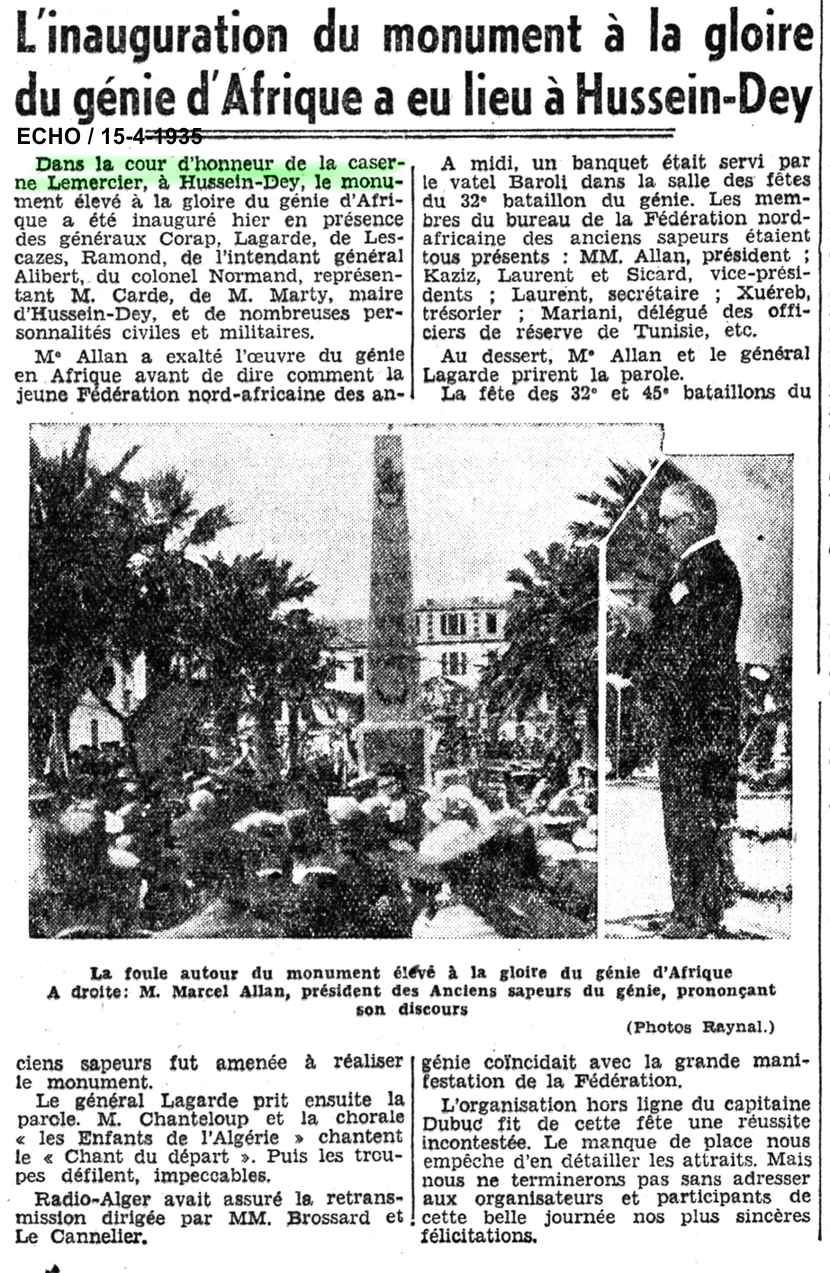 L'inauguration du monument à la gloire du génie d'Afrique a eu lieu à Hussein-Dey
