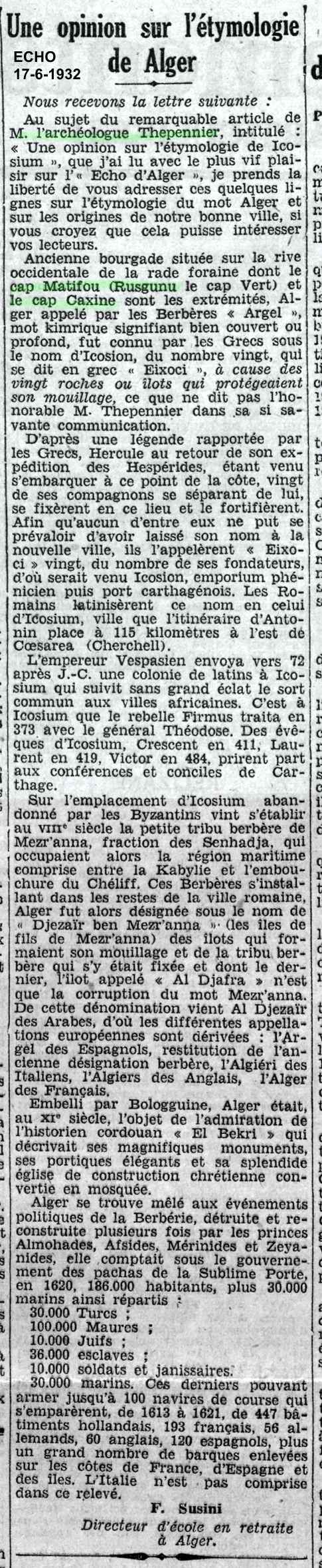 Opinion sur l'étymologie de Alger