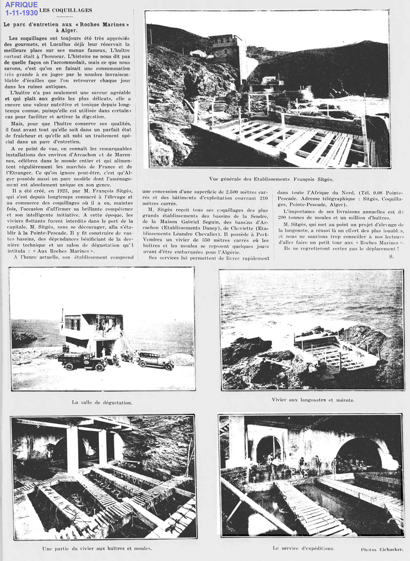 Le parc d'entretien aux " Roches Marines " à Alger.