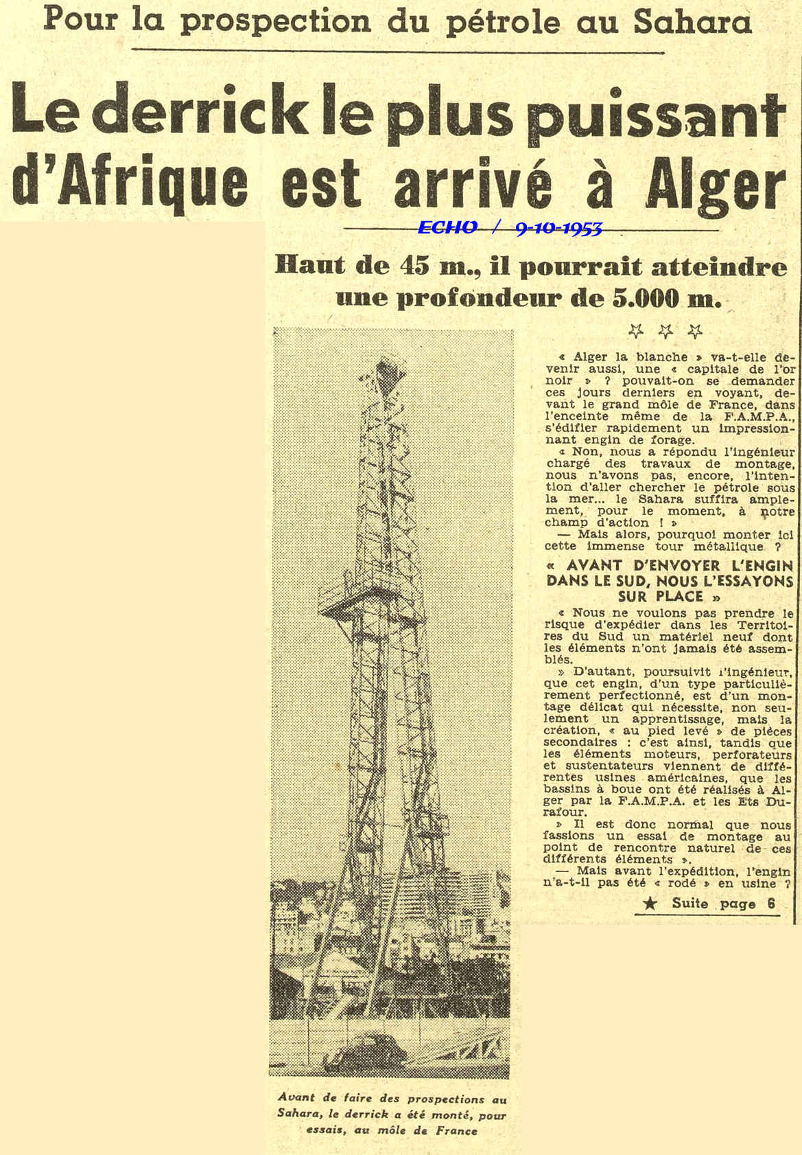 Pour la prospection du pétrole au Sahara
