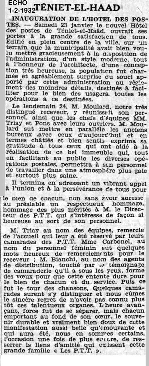 Inauguration de l'Hôtel des postes 