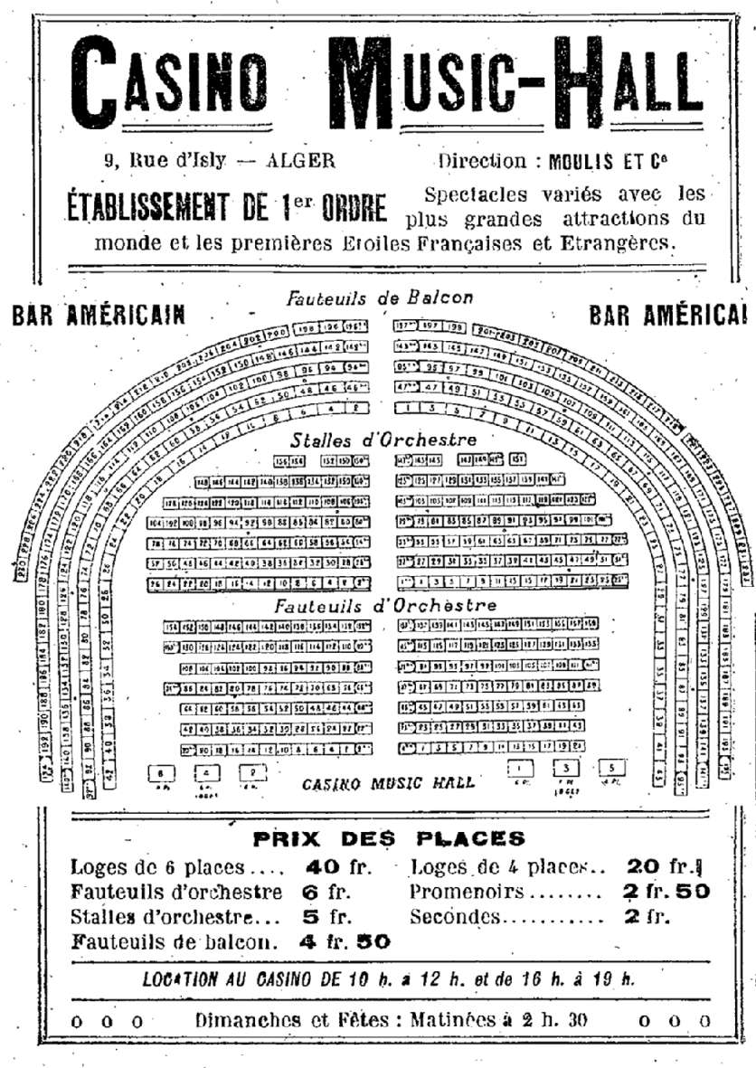 theatres,rue d'isly,alhambra,casino music-hall,plan et prix des places
