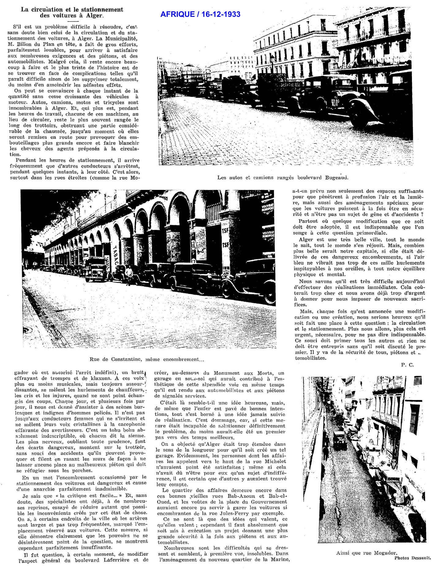 La circulation et le stationnement des voitures à Alger.